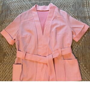 Vintage 70s Short Sleeve open front coral and white belted Cardigan